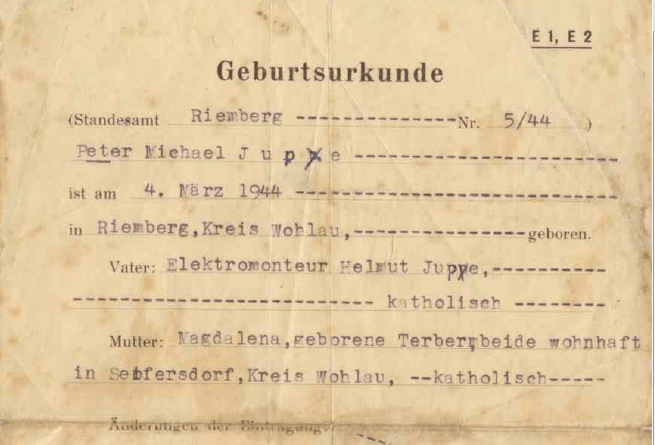 Geburtsurkunde Peter Michael Jupe
