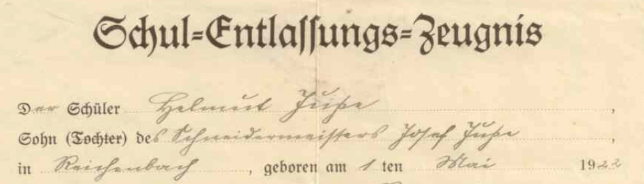 Schul-Entlassungs-Zeugnis 1922