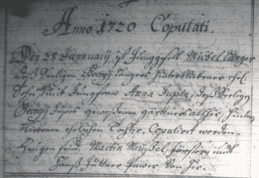 Quelle: Kirchbücher der Mormonen – Polnisch Wette - Heiraten 1718- 1765