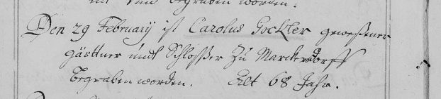 29 Februar Carl Gockler begraben